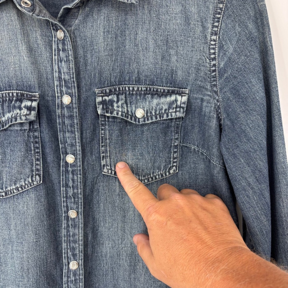 J Crew Denim Chambray Pearl Snap Shirt Womens 8P Blue Western Snap Pocket - Picture 7 of 9